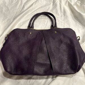 Vera Pelle Italian pebbled purple leather bag, gold hardware. Excellent used bag